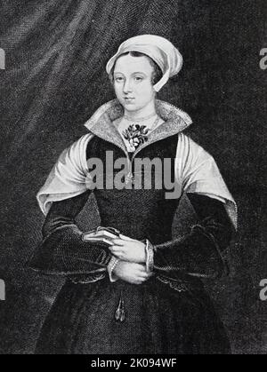 Lady Jane Grey. Lady Jane Grey (1536 – 12 febbraio 1554), più tardi nota come Lady Jane Dudley (dopo il suo matrimonio) e come 'Regina dei nove giorni', è stata una nobildonna inglese che rivendicò il trono dell'Inghilterra e dell'Irlanda dal 10 luglio al 19 luglio 1553. Foto Stock