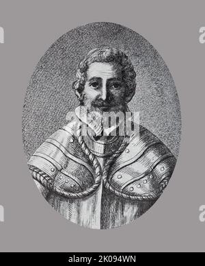 Sir Thomas Lucy, dall'Effigy sulla sua tomba. Sir Thomas Lucy (24 aprile 1532 1571 – 7 1585 luglio 1600) è stato un . Era un magistrato nel Warwickshire, ma è meglio conosciuto per i suoi legami con William Shakespeare. Foto Stock