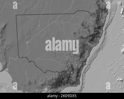 Nuovo Galles del Sud, stato dell'Australia. Mappa altimetrica bilivello con laghi e fiumi Foto Stock
