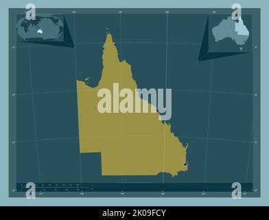 Queensland, stato dell'Australia. Forma a tinta unita. Mappe delle posizioni ausiliarie degli angoli Foto Stock