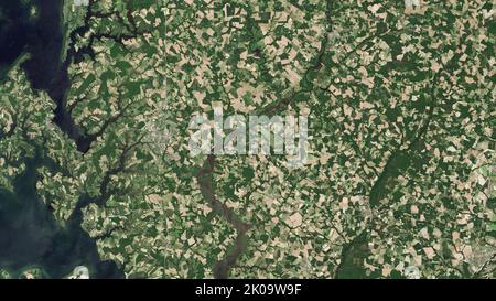 Aerea di terreno agricolo sulla costa orientale del Maryland lungo il fiume Choptank. Foto Stock