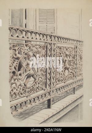 Rotaia balcone in ghisa, c. 1936. Foto Stock