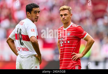 Monaco, Germania. 10th Set, 2022. Tiago Tomas, VFB10 Joshua KIMMICH, FCB 6 nella partita FC BAYERN München - VFB STUTTGART 2-2 1.German Football League il 10 settembre 2022 a Monaco di Baviera, Germania. Stagione 2022/2023, giorno 6, 1.Bundesliga, FCB, München, 6.Spieltag Credit: Peter Schatz/Alamy Live News Foto Stock