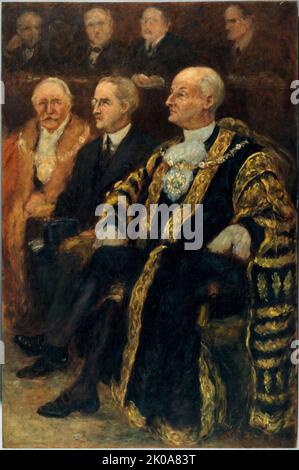 Sir George Broadbridge, Lord-Mayor di Londra e Sir Eric Phipps, Ambasciatore di Gran Bretagna, nella sala riunioni del consiglio comunale. Ricevimento ufficiale al Municipio, del Sindaco di Londra, 18 giugno 1937. Foto Stock