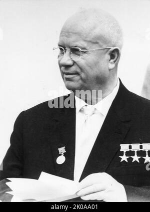 Nikita Sergeyevich Khrushchev (1894 – 1971) è stato il primo segretario del Partito Comunista dell'Unione Sovietica dal 1953 al 1964 e presidente del Consiglio dei Ministri di quel paese dal 1958 al 1964. Foto Stock