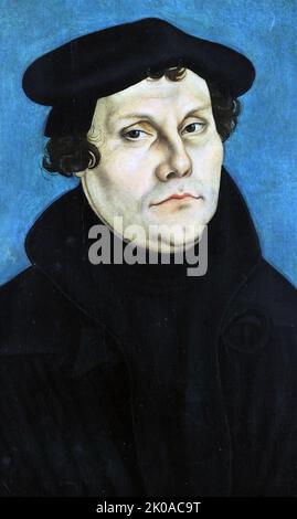 Ritratto di Martin Luther di Lucas Cranach il Vecchio (1472-1553). Olio sul pannello. Martin Luther (1483 - 1546); sacerdote tedesco, teologo, autore, compositore, Ex frate agostiniano, ed è meglio conosciuto come una figura seminale nella riforma protestante e come il nome del luteranesimo Foto Stock