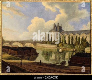 Pont Royal e il Pavillon de Flore, visto da Quai Voltaire, 1831. Foto Stock