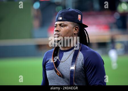 Houston, Texas, Stati Uniti. 10th Set, 2022. 10 settembre 2022; Houston, Texas, Stati Uniti; Houston Astros inizia la caraffa Framber Valdez (59) prima della partita contro i Los Angeles Angels al Minute Maid Park. Credito obbligatorio: Erik Williams-USA TODAY Sports (Credit Image: © Erik Williams/ZUMA Press Wire) Credit: ZUMA Press, Inc./Alamy Live News Foto Stock