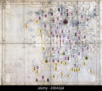 Choson, Mappa di Joseon era Corea. Circa 1750 - 1800 Foto Stock