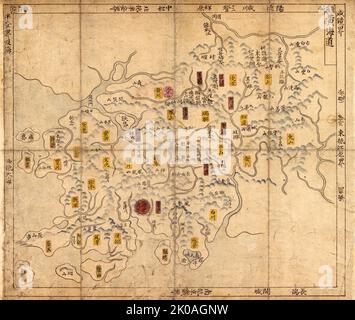 Choson, Mappa di Joseon era Corea. Circa 1750 - 1800 Foto Stock