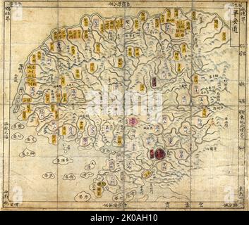 Choson, Mappa di Joseon era Corea. Circa 1750 - 1800 Foto Stock