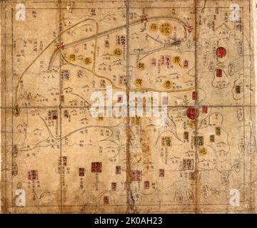 Choson, Mappa di Joseon era Corea. Circa 1750 - 1800 Foto Stock