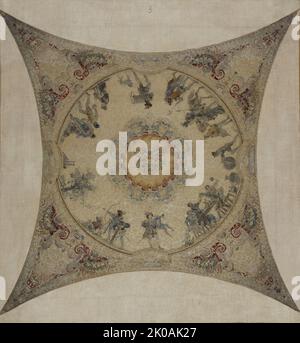 Schizzo per la galleria Lobau dell'Hotel de Ville a Parigi: Scena medievale: Giochi e sport, 1890. Foto Stock