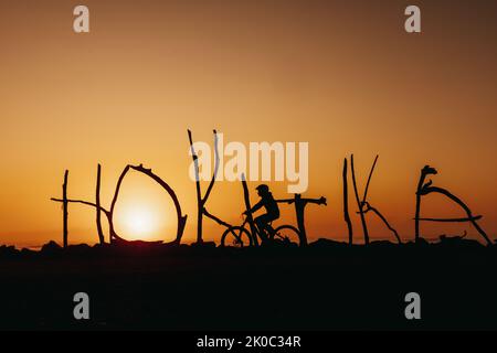 Hokitika Sign at Sunset in Hokitika, Nuova Zelanda Foto Stock