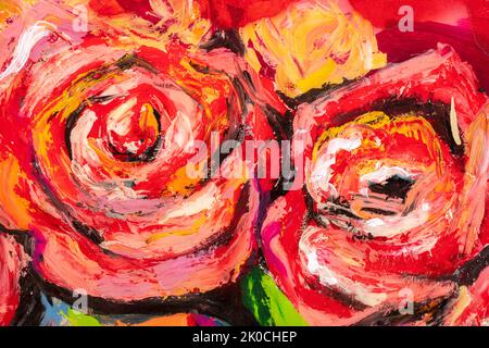 Sfondo di pittura impressionante, rose attraenti. Fuochi d'artificio dai colori vivaci. Sfondo colore pittura astratta. Moderna dinamica futuristica multicolore Foto Stock