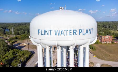 Flint Water Tower, Flint Water Plant, Flint, Michigan, USA Foto Stock