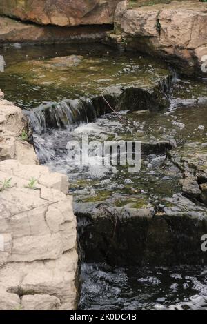 Un ruscello che bolle sulle rocce e sulle pietre. Foto Stock