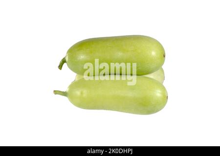 Bottiglia di gourd (Lagenaria siceraria). Conosciuto anche come fagiolo di guava, lauki, isolato su sfondo bianco. Foto Stock