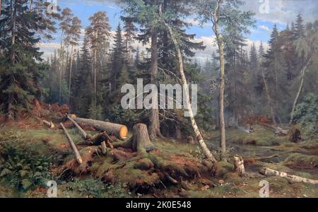 Albero di abbattimento di Ivan Ivanovich Shishkin (1832 - 1898), pittore russo paesaggio strettamente associato con il movimento Peredvizhniki. Foto Stock