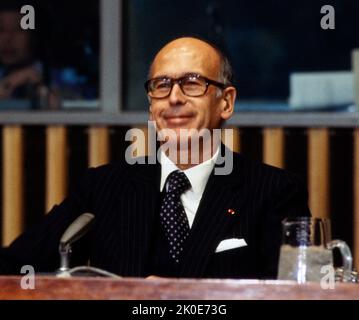 Valery Giscard d'Estaing (1926 - 2020), politico francese che è stato presidente della Francia dal 1974 al 1981, si è rivolto alle Nazioni Unite nel 1978. Foto Stock