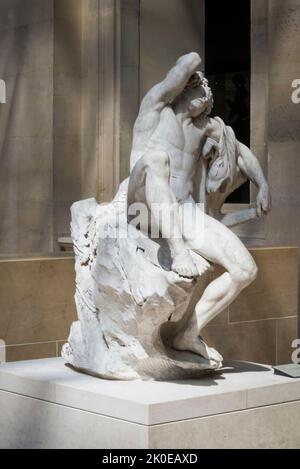 Scultura Fauna addormentata, marmo, 1730, il Cour Puget dove è esposta la scultura francese, il Museo del Louvre, il museo più visitato al mondo e un histo Foto Stock