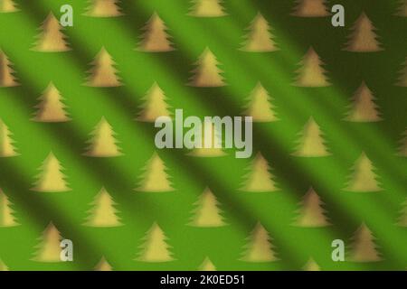 Disegno di illustrazione di Natale degli alberi di natale come modello sul muro verde. Pattern minimo. Sfondo strutturato divertente e colorato con spazio di copia. Foto Stock