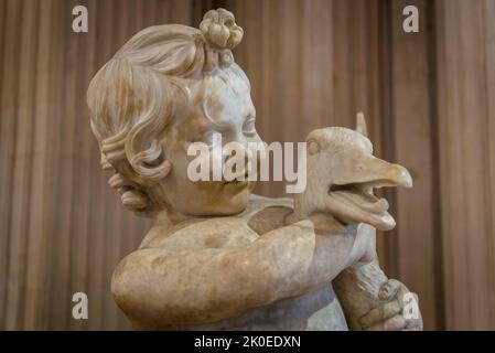 Ragazzo con un'oca, una scultura greca, il Museo del Louvre, il museo più visitato del mondo e un punto di riferimento storico a Parigi, Francia. È la casa di alcuni di Foto Stock