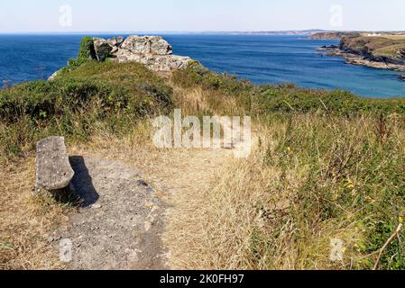 Costa vicino a Mullion Cove in una bella giornata di sole estati. Penisola di Lizard - Cornovaglia, Inghilterra, Regno Unito. 13th agosto 2022 Foto Stock