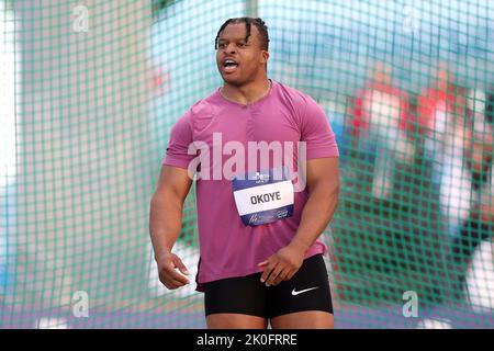 Zagabria, Croazia. 11th Set, 2022. ZAGABRIA, CROAZIA - 11 SETTEMBRE: Compete in Men's Discus Throw durante il World Athletics Continental Tour Gold 2022 - 72nd Boris Hanzekovic Memorial allo stadio Mladost il 11 settembre 2022 a Zagabria, Croazia. Photo by Igor Kralj/Pixsell Credit: Pixsell photo & video agency/Alamy Live News Foto Stock