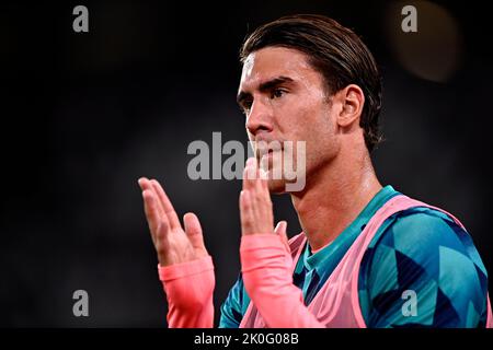 Foto Fabio Ferrari/LaPresse 11 Settembre 2022 - Torino, Italia - sport, calcio - Juventus vs Salernitana - Campionato italiano di calcio Serie A TIM 2022/2023 - Stadio Juventus. Nella foto:Dusan Vehovic (Juventus F.C.); 11 settembre 2022 Torino, Italia - sport, calcio - Juventus vs Salernitana - Campionato Italiano Serie A Calcio 2022/2023 - Stadio Juventus. Nella foto: Dusan Vlahovic (Juventus F.C.); Foto Stock