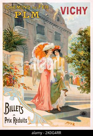 Chemins de fer PLM poster - Vichy (Paris Lyon Mediteranée Rail Line, c. 1900). Poster di viaggio in francese Foto Stock