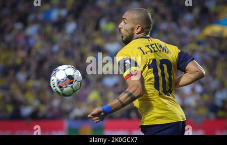 Union's Teddy Teuma ha ritratto in azione durante una partita di calcio tra RUSG Royale Union Saint-Gilloise e KRC Genk, domenica 11 settembre 2022 a Forest-Vorst, Bruxelles, il 8° giorno della prima divisione del campionato belga della 'Jupiler Pro League' del 2022-2023. BELGA PHOTO VIRGINIE LEFOUR Foto Stock