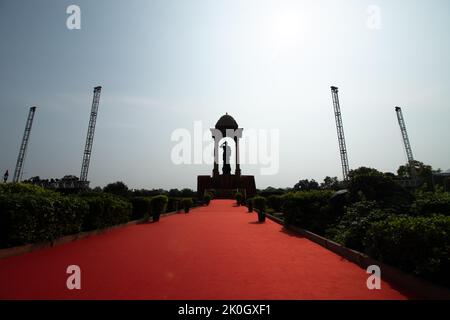 New Delhi, Delhi, India, 11 settembre 2022 - 28 piedi Tall Black Granite Statua di Netaji Subhas Chandra Bose progettato dalla National Gallery of Modern Art a C. Foto Stock