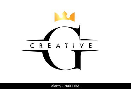 G Letter Logo con icona Creative Crown Design e Golden Colors Vector Illustration Illustrazione Vettoriale