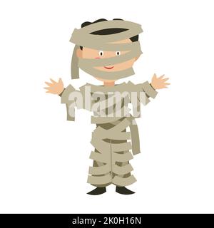 Un ragazzo in costume mummio per Halloween. Illustrazione vettoriale in stile piatto Illustrazione Vettoriale