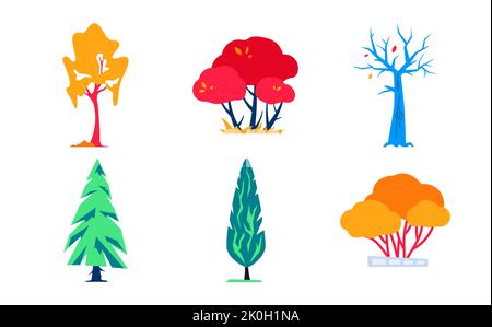 Plants by Seasons - set di oggetti in stile design piatto Illustrazione Vettoriale
