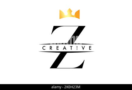 Logo lettera Z con icona Creative Crown Design e illustrazione vettoriale dei colori dorati Illustrazione Vettoriale