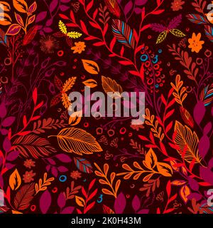 Pattern vettoriale di ramoscelli senza giunture. Sfondo autunnale con foglie e ramoscelli. Illustrazione vettoriale Illustrazione Vettoriale