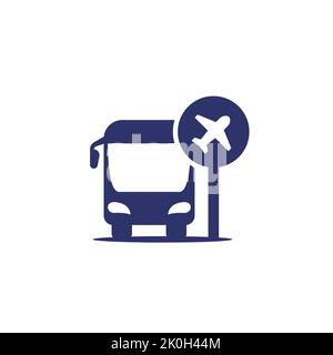 trasferimento in autobus per l'aeroporto icon in bianco Illustrazione Vettoriale