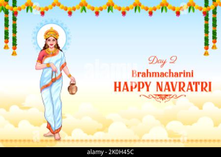 Illustrazione della Dea Brahmacharini Devi per la seconda Navadurga di Navratri festival Illustrazione Vettoriale