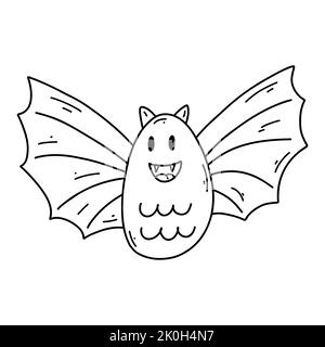 Silhouette a pipistrello, elemento di doodle Halloween. Illustrazione di schizzi vettoriali, disegni al tratto per web design, icone, stampa, colorazione pagina Illustrazione Vettoriale