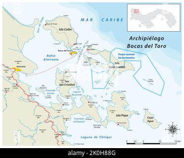 Mappa vettoriale dell'arcipelago di Bocas del Toro, Panama Foto Stock