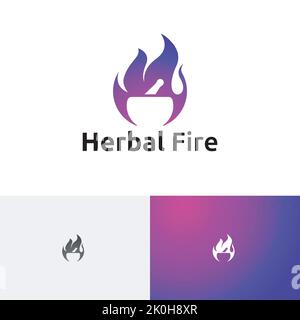 Fuoco di erbe Medicina naturale tradizionale Flame Flare Medical Logo Illustrazione Vettoriale