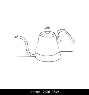 Bollitore per stovetop con collo d'oca da V60 ml - disegno continuo a una linea illustrazione vettoriale disegno disegnato a mano per il concetto di cibo e bevande Illustrazione Vettoriale