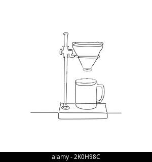 Base gocciolatrice pour Over Coffee Station - disegno a una linea continuo illustrazione vettoriale disegno a mano per il concetto di cibo e bevande Illustrazione Vettoriale