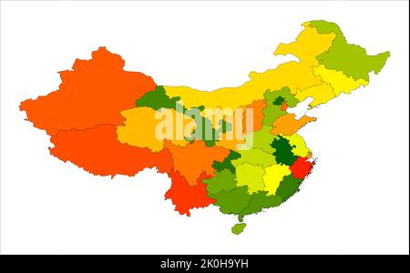 Cina bella mappa colorata su illustrazione vettoriale su sfondo bianco, mappa vettoriale Cina, mappa della cina Illustrazione Vettoriale