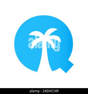 Lettera Q modello vettoriale per icona Travel Beach Landscape modello Palm Tree Logo Design Illustrazione Vettoriale