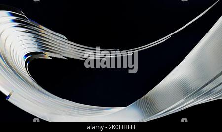 Una gradazione astratta di 3D delle linee di vetro contro uno sfondo nero Foto Stock