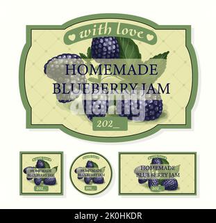 Etichetta per BlackBerry fatto in casa. Confezione in scatola di more Illustrazione Vettoriale