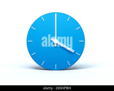 Un'illustrazione 3D di un orologio da parete blu che mostra le ore 4 isolato su sfondo bianco Foto Stock